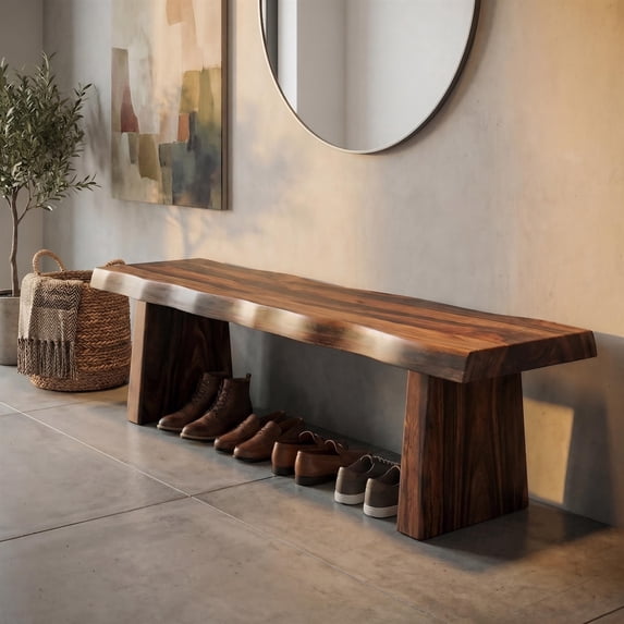 Taran Designs Darcy 68" Live Edge Solid Wood Dining Bench in Dark Brown