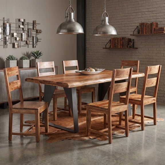 Taran Designs Darcy 7-piece Live Edge Wood Dining Set in Brown