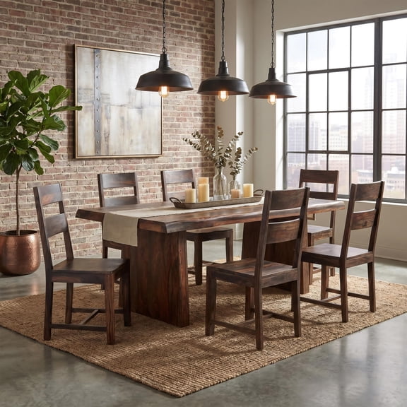 Taran Designs Darcy 74" Live Edge Solid Wood Dining Table in Dark Brown