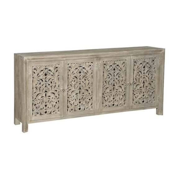Taran Designs Fillian 4-door Floral Carved Solid Wood Sideboard in Gray