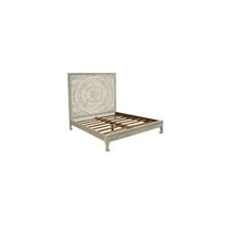 Taran Designs Gianna Floral Carved Solid Wood King Bed in Gray