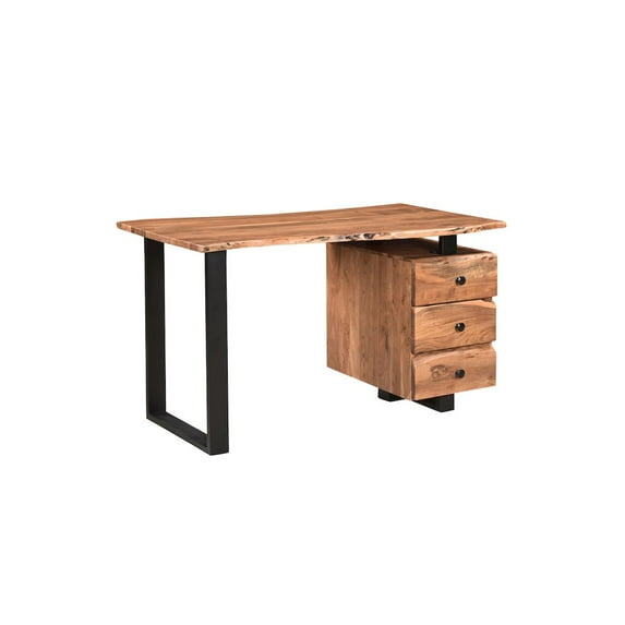 Taran Designs Harper 3-drawer Live Edge Solid Wood Desk in Brown/Black