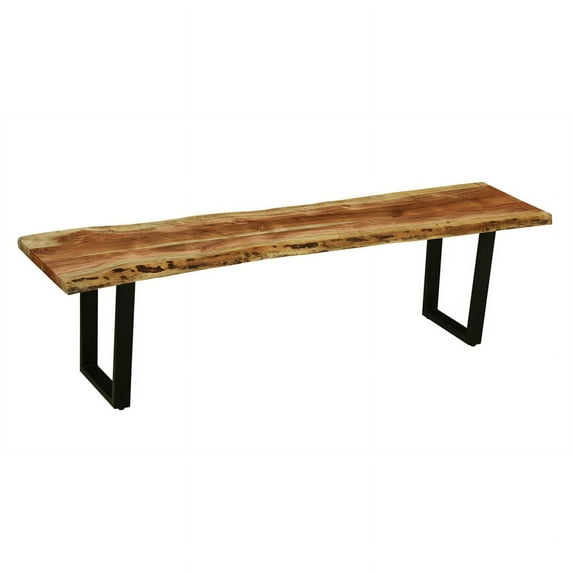 Taran Designs Harper 66" Live Edge Wood Dining Bench in Brown/Black
