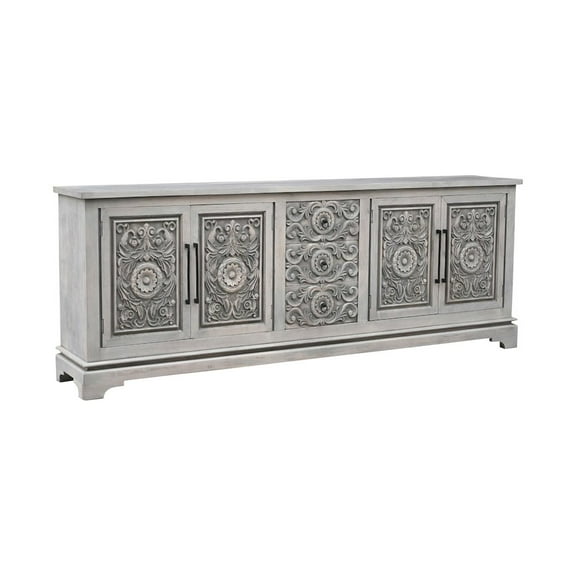Taran Designs Isabella 3-drawer 4-door Carved Solid Wood Sideboard in Gray
