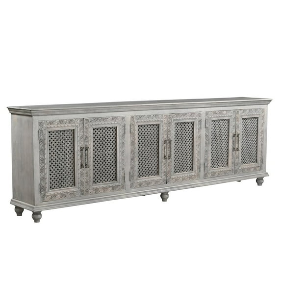 Taran Designs Isabella 6-door Carved Solid Wood Sideboard in Gray