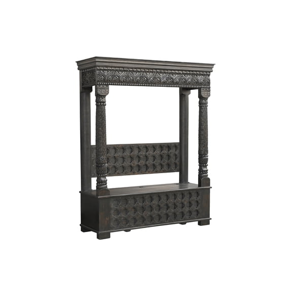 Taran Designs Isabella Carved Solid Wood Hall Tree Bench in Black