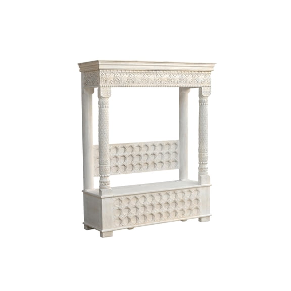 Taran Designs Isabella Carved Solid Wood Hall Tree Bench in White