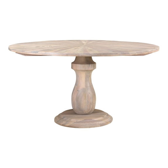 Taran Designs Maria 59" Starburst Round Traditional Wood Dining Table in Natural