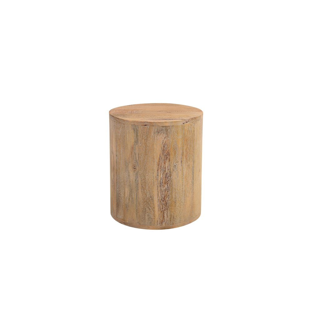 Maria Light Brown Solid Mango Wood Round Drum Coffee Table