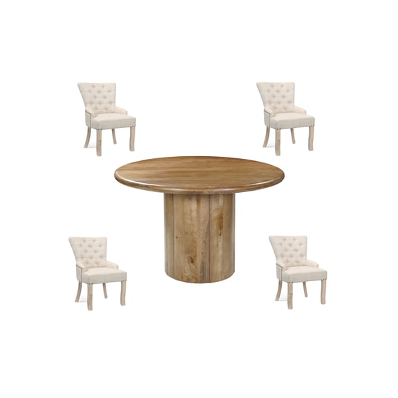 Taran Designs Mason 5-piece Solid Wood Upholstered Dining Set in Brown