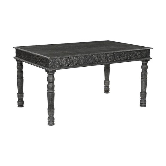 Taran Designs Milton 60" Carved Solid Wood Dining Table in Black