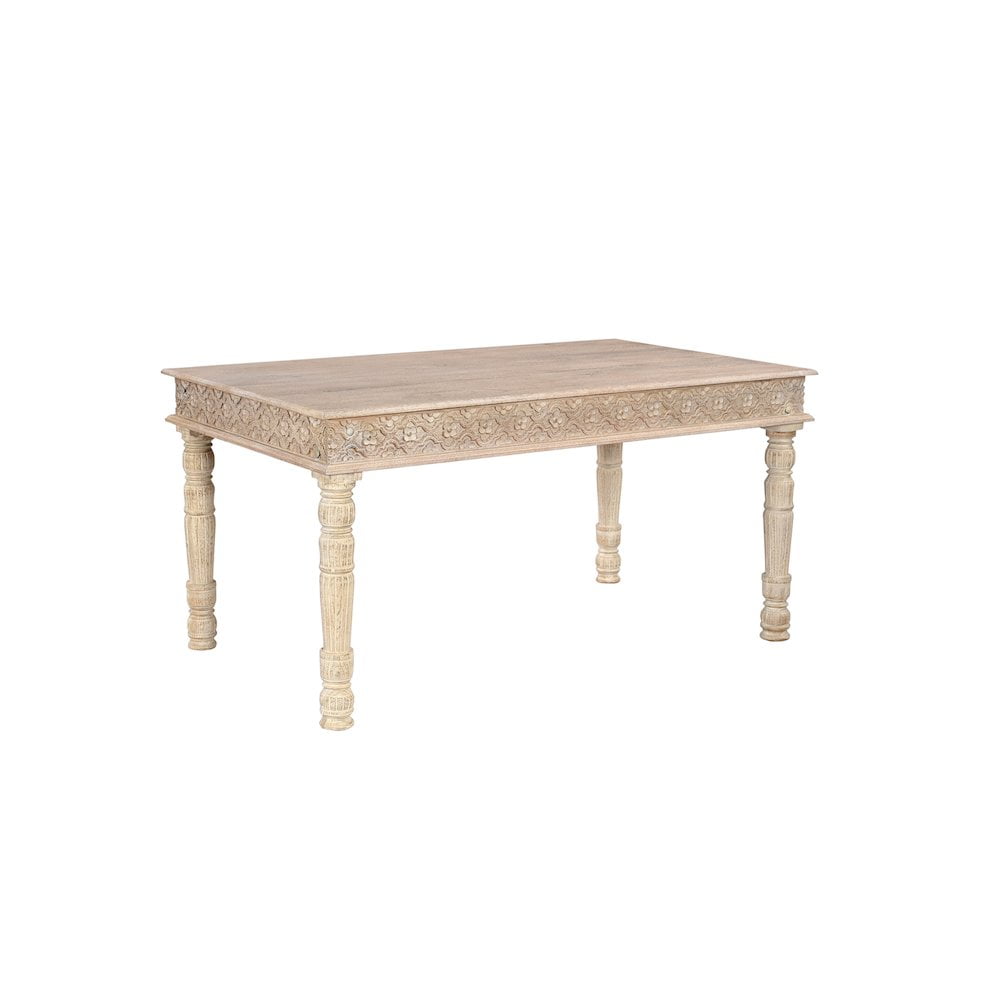 Milton 60" Sand White Carved Mango Wood Dining Table