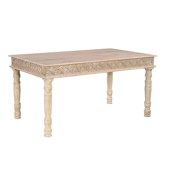 Taran Designs Milton 60" Carved Solid Wood Dining Table in White