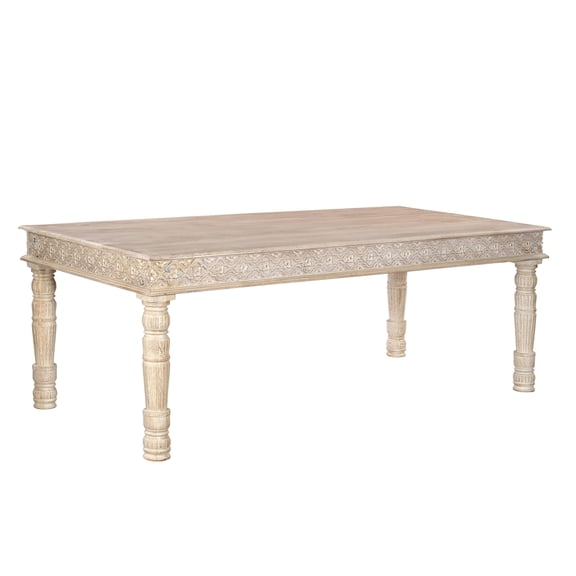 Taran Designs Milton 84" Carved Solid Wood Dining Table in White
