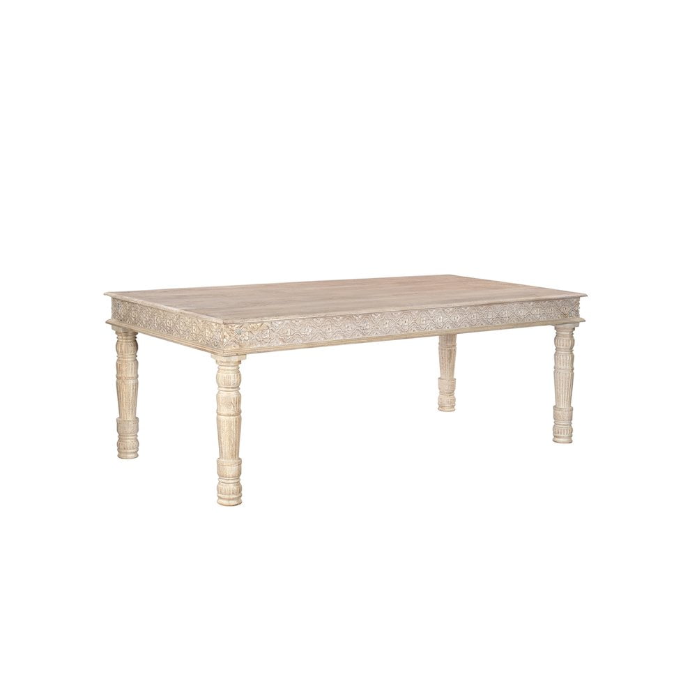 Milton 84" Sand White Carved Solid Mango Wood Dining Table
