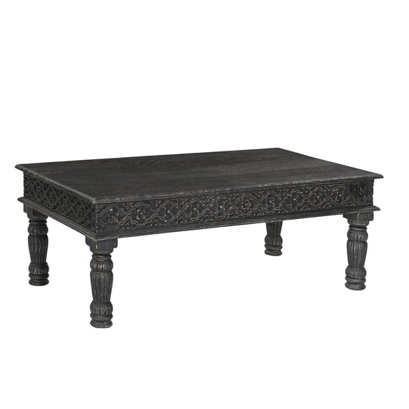Taran Designs Milton Carved Solid Wood Coffee Table in Black