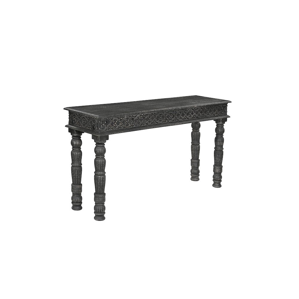 Antique Black Solid Mango Wood Carved Console Table, 57"