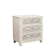thumbnail image 1 of Taran Designs Monte Floral Carved Solid Wood 3-Drawers Nightstand in White, 1 of 6