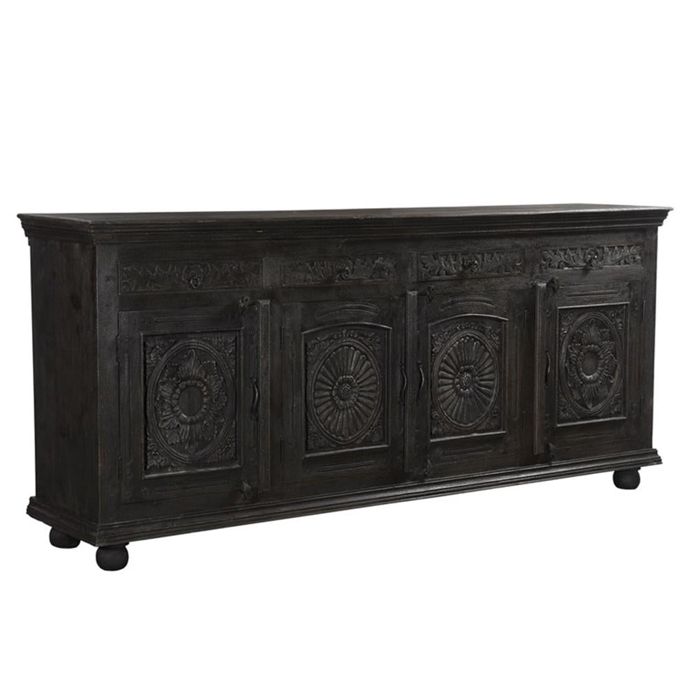 Taran Designs Monte 4-drawer 4-door Carved Solid Wood Sideboard in Black