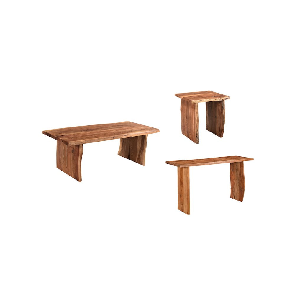 Oren Brown Solid Acacia Wood 3-Piece Living Room Table Set