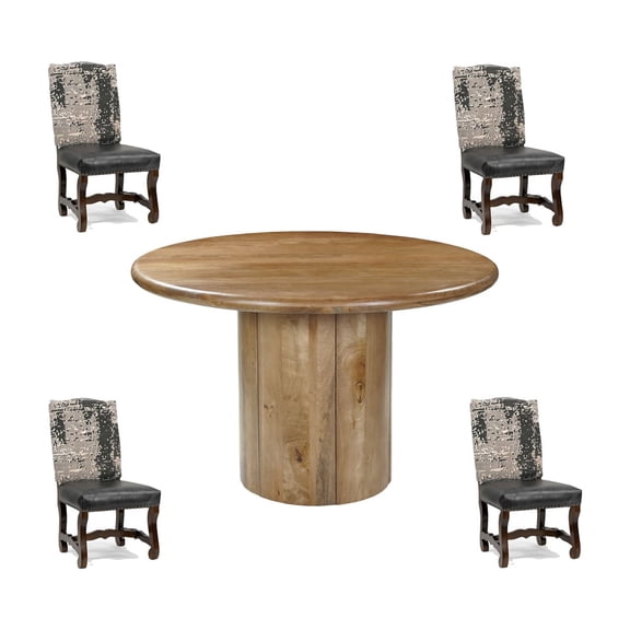 Taran Designs Mason 5-piece Solid Wood Upholstered Dining Set in Brown