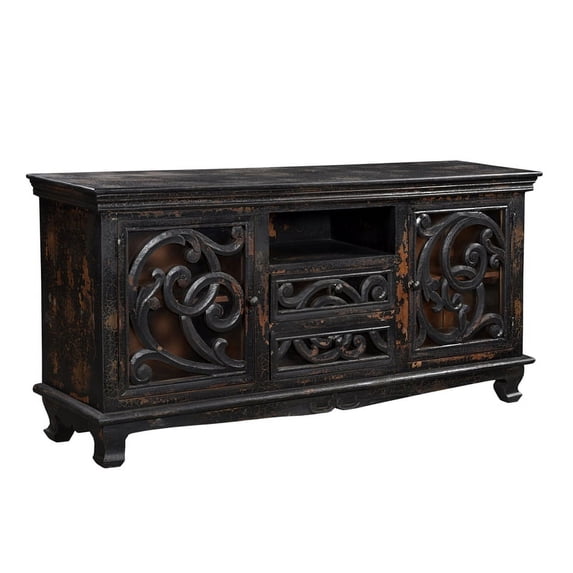 Taran Designs Valerie 66" Farmhouse Wood Entertainment Console in Black