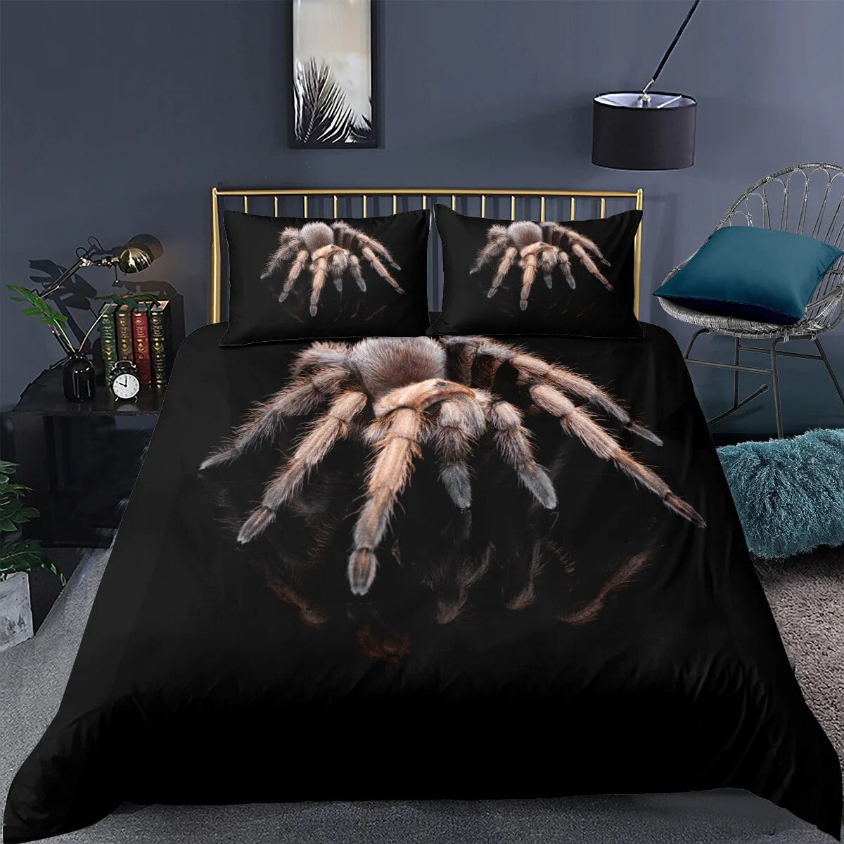 Tarantula Print Bedding Set King/ Size Black Brown Spider Comforter