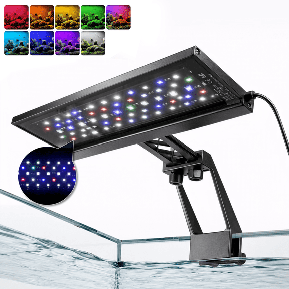 TARARIUM 14W Clip-On Full Spectrum LED Aquarium Light, Fish Tank Light with 6-Timers & 9 Colors & 6 Brightness Levels, 3-Modes Aquarium Light for 11–19 IN Long Plant Grass Tank, Betta Fish Tank
