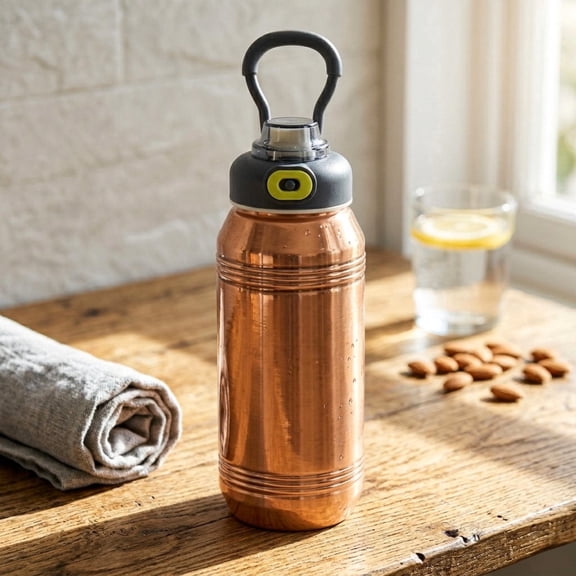 Tarasha Living Amrit Sip Pure Copper Water Bottle, 34 oz (1000 ml), Leakproof Flip-Top Lid