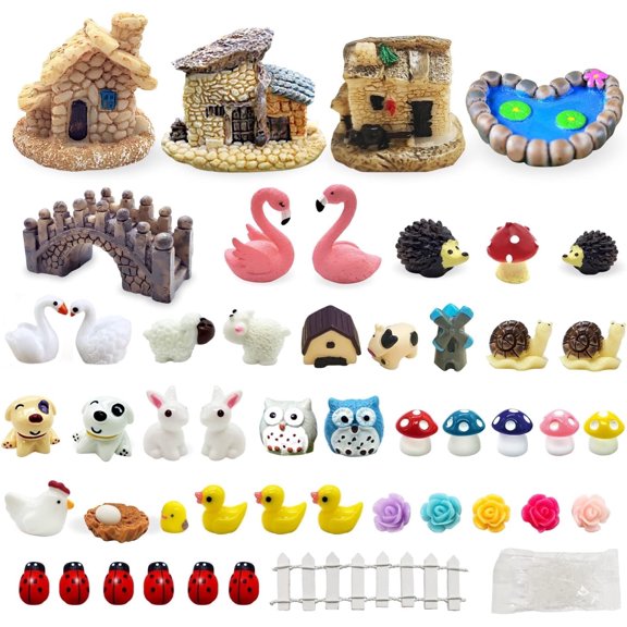 Tardigrade 50 Pcs Fairy Garden Accessories, Fairy Garden Kit, Animals, Miniature Figurines Outdoor