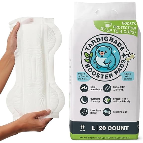 Tardigrade Booster Pad, Large Size, 20 Count, Up to 4 Cups Absorbency, Overnight Protection