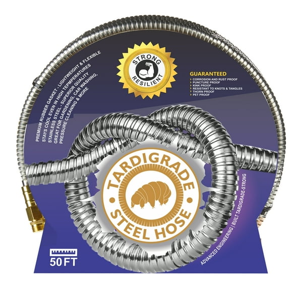 Tardigrade Steel Hose - Garden Hose 50 FT - Made of Metal - Heavy Duty Stainless Steel - Outdoor Water Hoses