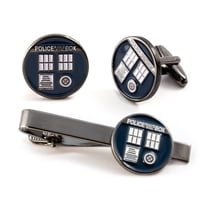 Tardis Cufflinks, Doctor Who Tie Clip, Retro Mens Jewelry Cuff-Links, Groomsman Tie Bar, Groomsmen Wedding Gifts