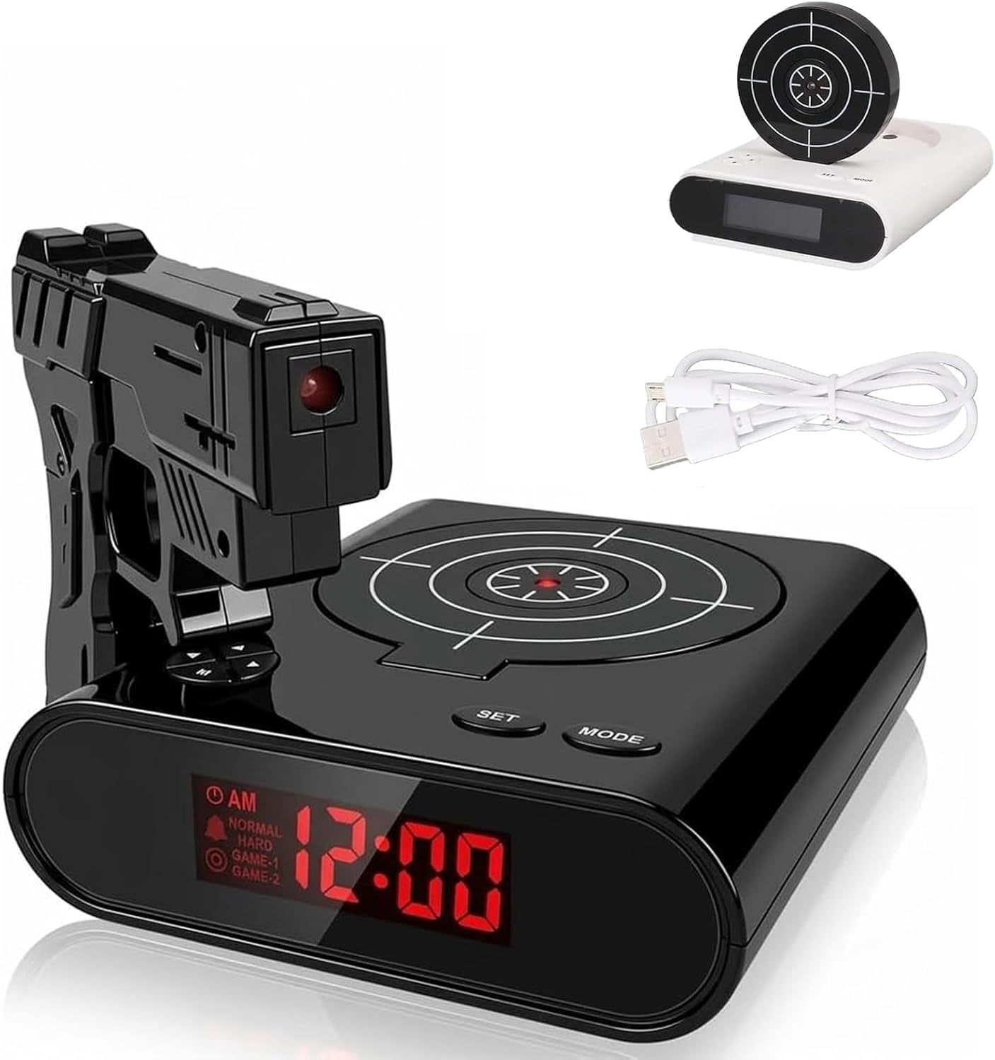 Target Alarm Clock with Gun, Gun and Target Wake Shot Alarm Clock, LED Display with Ringtones Customization, Digital Shooting Game Timer for Home Office (1pc)black