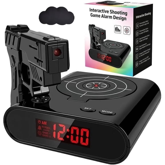 Target Alarm Clock, Shooting Game Alarm Clock with Large LED Display, 2 Alarm Modes, Custom Recordable Ringtones, 5V Powered, Target Shooting for Bedroom, Office & Living Room. (Black)