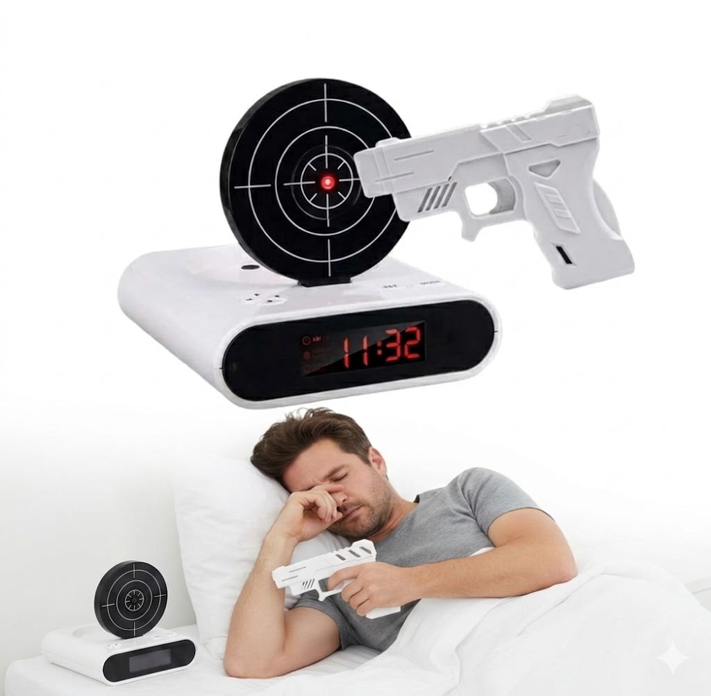 Target Alarm Clock with Shooting Game Digital Shot Timer Alarm Clock Interactive Wake You Shoot Personalized LED Display Bedside  Adults Fun Gift Bedroom Office