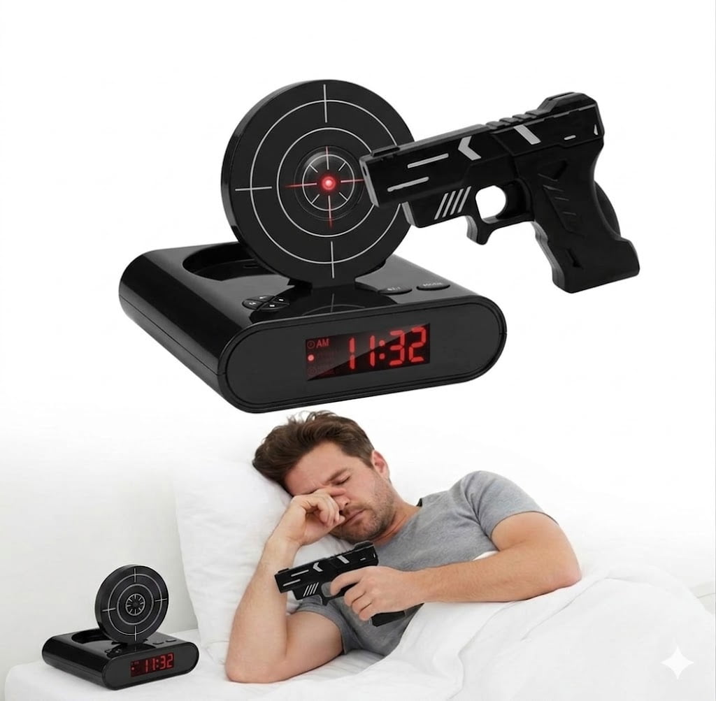 Target Alarm Clock with Shooting Game Digital Shot Timer Alarm Clock Interactive Wake You Shoot Personalized LED Display Bedside  Adults Fun Gift Bedroom Office