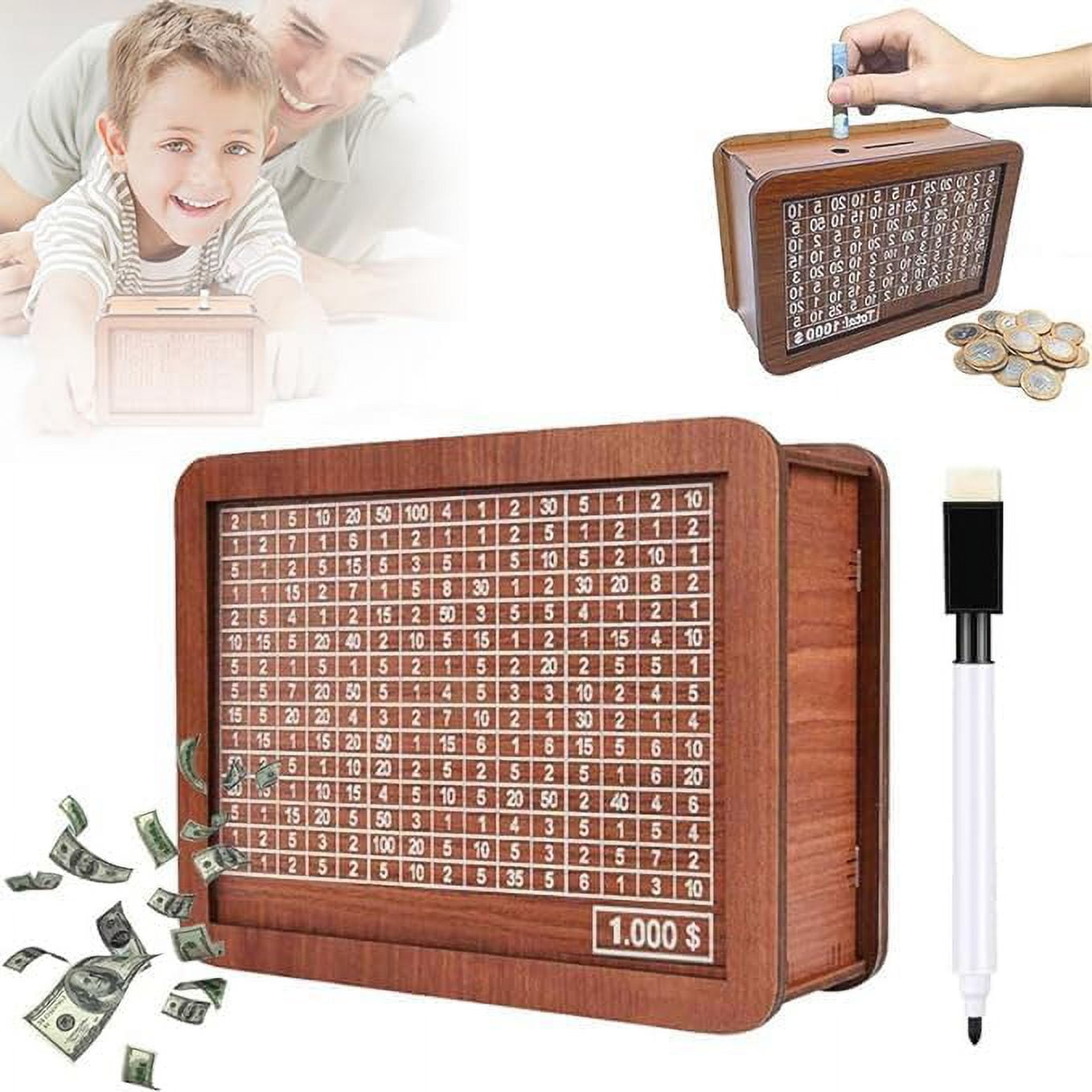Target Amount Money Box with Counter,2024 New Wooden Cash Box with ...