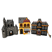Target Bullseye Halloweeen Village Houses Haunted House Candy Store Castle Light-Up Set of 3
