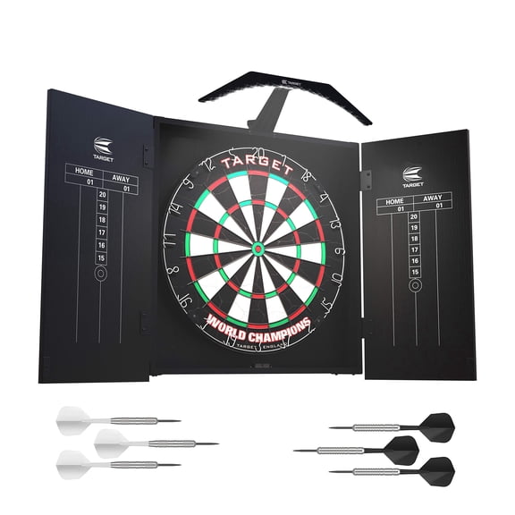 Target Darts Arc Dartboard Cabinet w/ Lighting System and Home Cabinet Set, Black