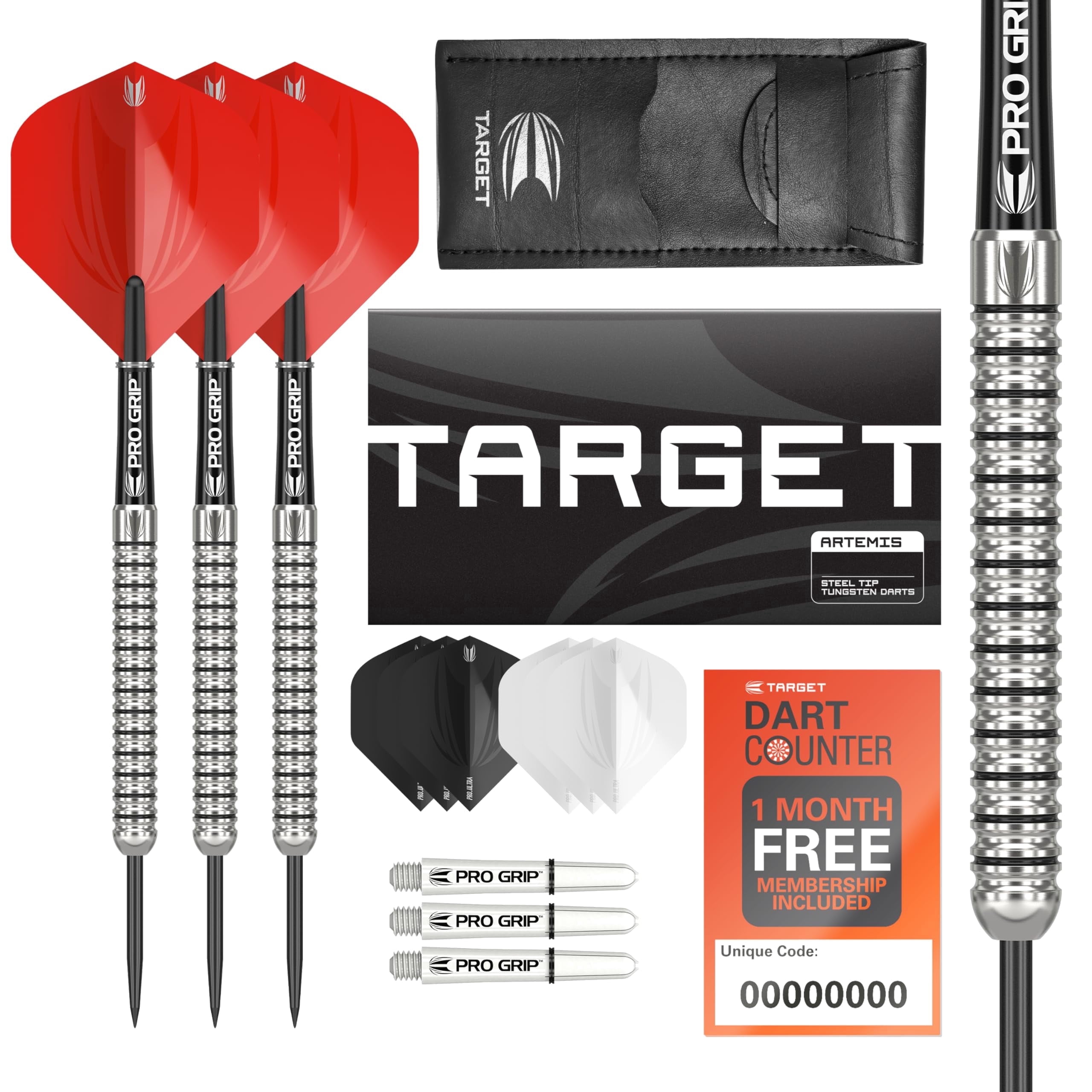 Target Darts Artemis Tungsten Steel Darts Set w/ 6 Pro Grip Shafts & 9 Pro Ultra Flights, 26G (3 Count)