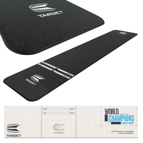 Target Darts Dart Mat - World Champions, Black & White | Dart Oche Mat with Soft Tip and Steel Tip Throw Line Distances | Non Slip Carpet Mats for Floor and Dart Tips Protection