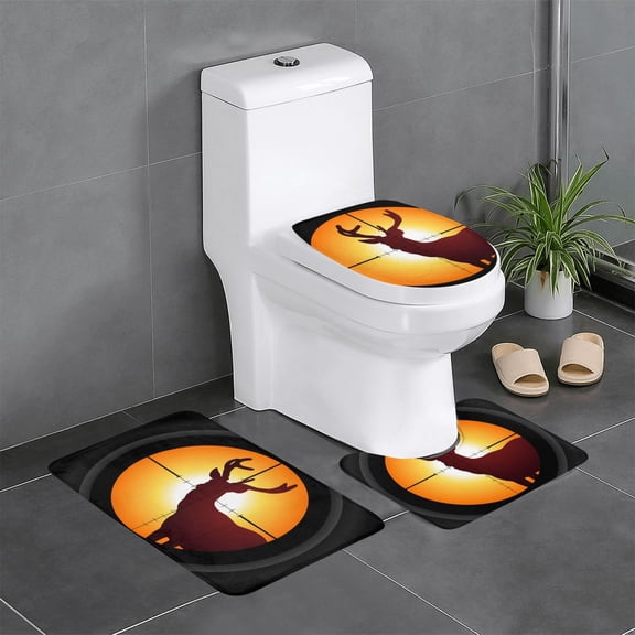 Target Deer Elk Hunting 3-Piece Bathroom Rug Set Non-Slip Flannel Bath Mat 24"x16" U-Shaped Contour Mat Toilet Lid Cover