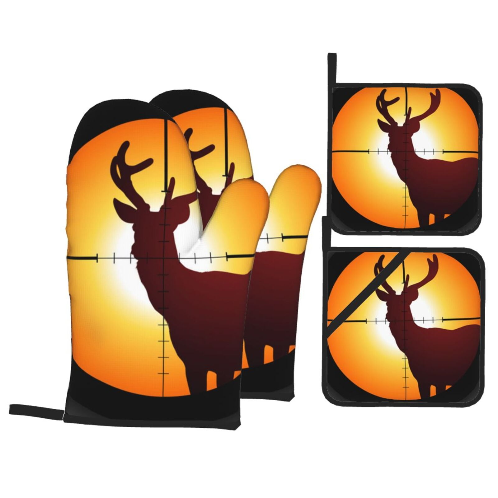 Target Deer Elk Hunting 4Pcs Oven Mitts and Pot Holders Sets Oven Kitchen Gloves Hot Pads for Cooking BBQ Baking Grilling