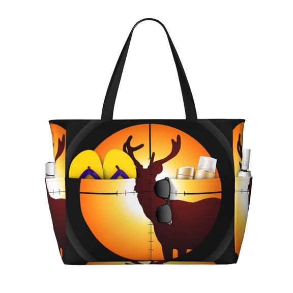 Target Deer Elk Hunting Large Capacity Beach Travel Tote Bag Shoulder Handbag for Gym Camping Shopping