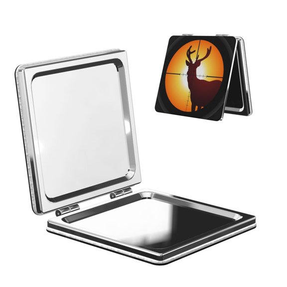 Target Deer Elk Hunting Portable Double-Sided Face Mirror Square, Magnifying Compact Pocket Mirror with PU Leather Cover