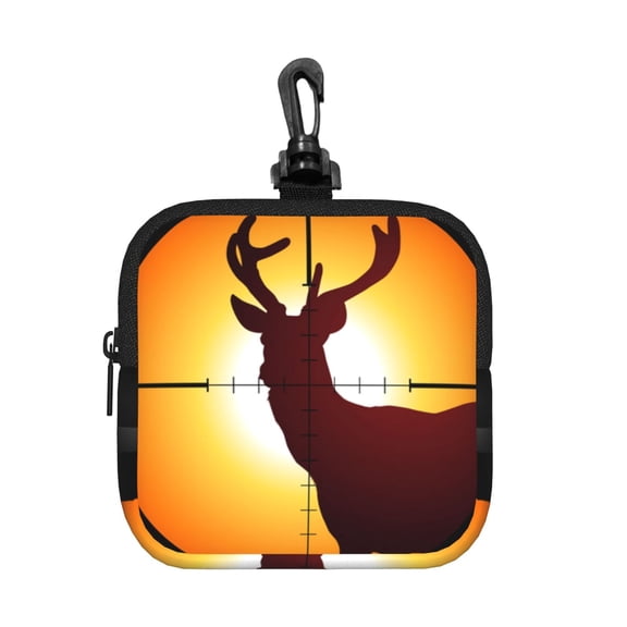 Target Deer Elk Hunting Square Gear Pouch with Lobster Clasp Waterproof Tech Accessory Organizer, Key & Coin Case