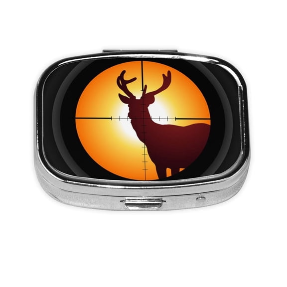 Target Deer Elk Hunting Square Pill Box 2 Compartment Pill Case Medicine Organizer Decorative Gift for Purse Pocket