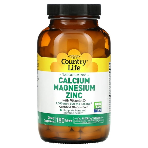 Country Life Target-Mins, Calcium Magnesium Zinc with Vitamin D, 180 Tablets