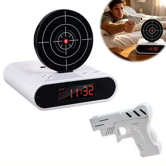 Target Shooting Alarm Clock with Voice Recording, Digital Shot Timer Wake-Up, Custom LCD Display, Interactive Game for Heavy Sleepers, Novelty Gift